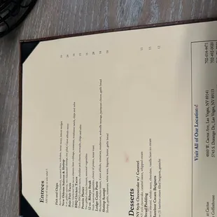 a menu on a table