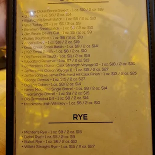Bourbon/Rye list