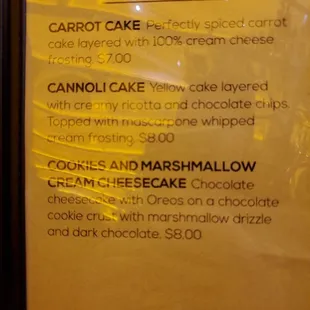 Dessert list