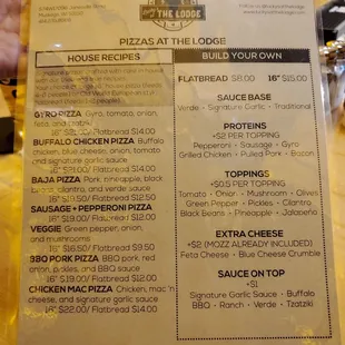 Pizza menu