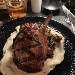 Pork chop with fried brussel sprouts