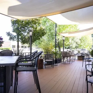 Outdoor patio is chic and inviting.