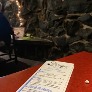 a menu on a table