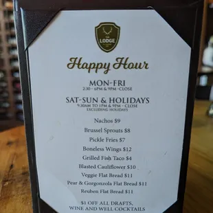 Happy Hour menu.