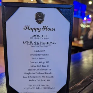 Happy Hour menu.