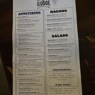 The lodge tavern &amp; tap menu