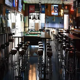 a pool table and bar