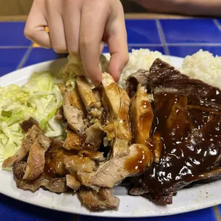 3 item combo; 2x KBBQ beef, 1 teriyaki chicken