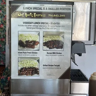 a menu for lunch specials