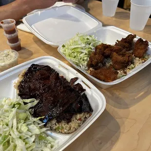 Island Style Fried Chicken Plate and Korean Barbequed Beef Plate