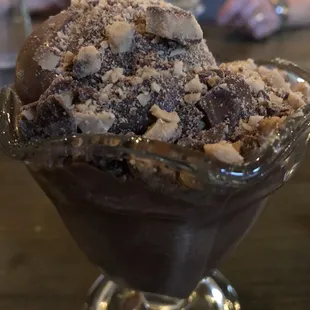 Chocolate ice cream and toffee crumbles