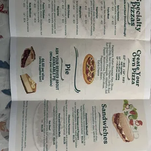 the menu for the restaurant