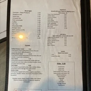 the menu of the restaurant