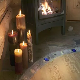 A gas fireplace warms the entire cabin...