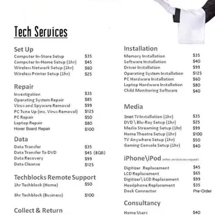 Tech Services menu