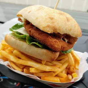 Chicken club with fries