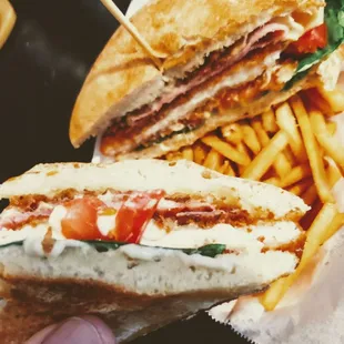 Chicken club with fries