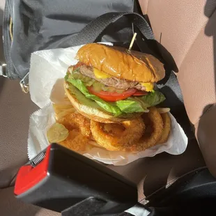 Cheeseburger w/ onion rings.