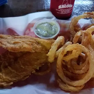 Fried Catfish Platter with Onion Strings