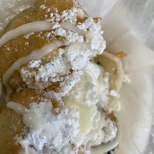 Fried Oreos  Taste like funnel cake stuffed with soft Oreos :)