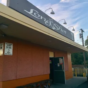 the entrance to a restaurant