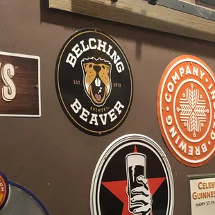 A look down the back hallway - Belching Beaver is a neat sign, but I didn&apos;t see it on their expansive beer list.