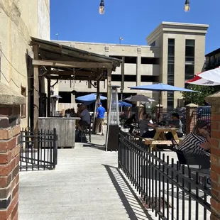 Outdoor patio seating and bar