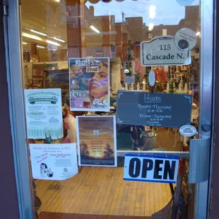 Hours of operation, front entry door.