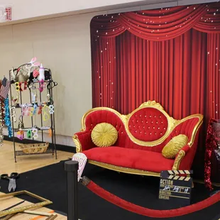 Our red Settee red carpet photo booth rental.