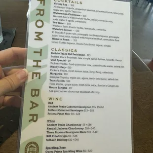Cocktail menu
