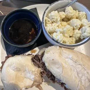French Dip Sandwich  Macaroni and Cheese