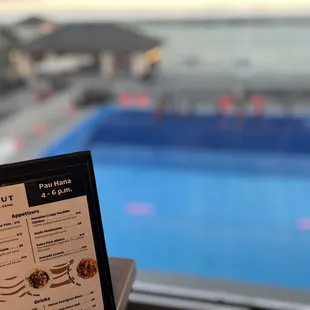 View from our table overlooking the wave pool, lagoon, and ocean