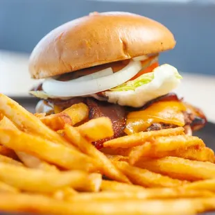 a burger and french fries