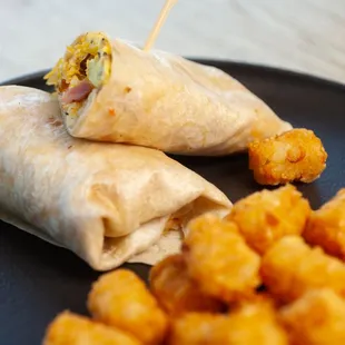 a burrito and tater tots