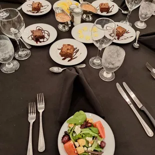 Plated dinner set up for a private dinner.