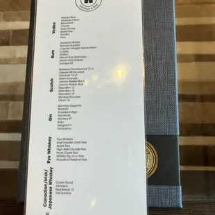 Menu - Liquor List (1 of 2)