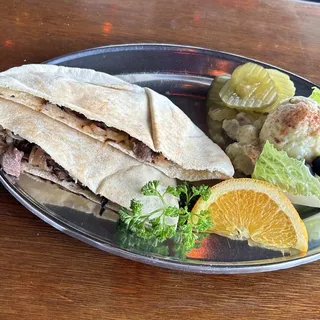 Filet Mignon Tips & Onion Sandwich on Pita