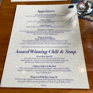 Appetizer menu.