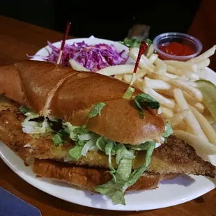 Walleye Sandwich with fries