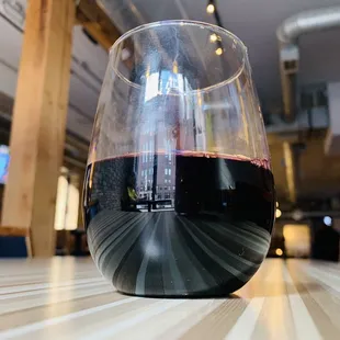 a glass of wine on a table