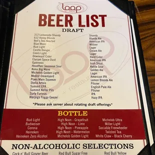 Beer list menu 6/15/22