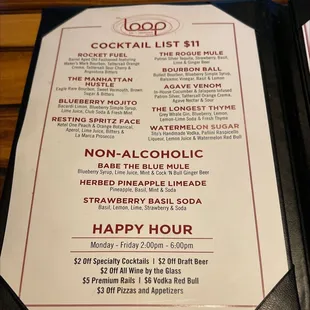 Cocktail list &amp; Happy hour menu 6/15/22