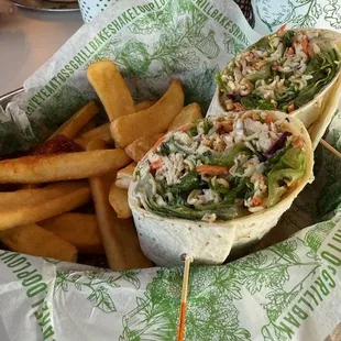 Asian wrap and fries.