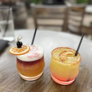Peach whiskey drink and the Mezcal Drink