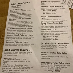a menu for a restaurant