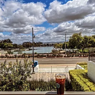 My large iced coffee with a great view of the lake