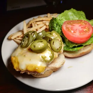 a cheeseburger and french fries