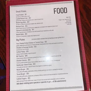 Food menu
