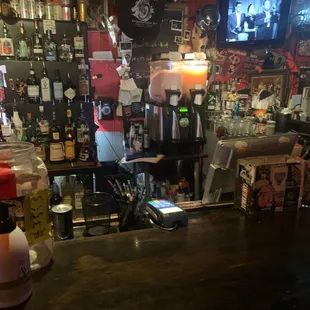 a bar with a television in the background