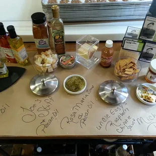 a table full of condiments